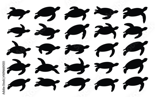 Vector art of a captivating seamless pattern showcases a delightful array of turtle silhouettes, each meticulously crafted to evoke a sense of tranquility and the beauty of marine life