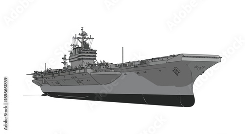 naval vessel depicted in grayscale detailed illustration