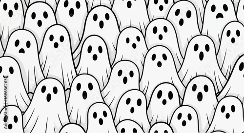 Seamless Pattern of Cute Cartoon Ghosts