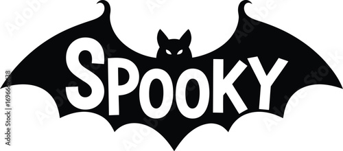 Spooky Bat Silhouette: A graphic illustration depicts a stylized bat silhouette, its wings spread wide, with the word spooky boldly emblazoned across its form.
