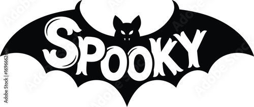 Spooky Bat Silhouette: A stark, black silhouette of a bat with the word Spooky emblazoned across its wings, evoking a sense of Halloween mystery and fun.