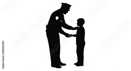 a police officer shaking hands with a young boy
