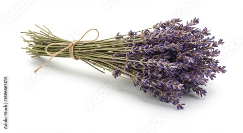 Ramillete lavanda seca luz suave fondo blanco aroma relajante. AI Generated