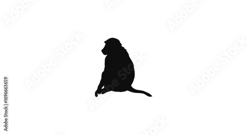 a silhouette of a dog sitting calmly on white background
