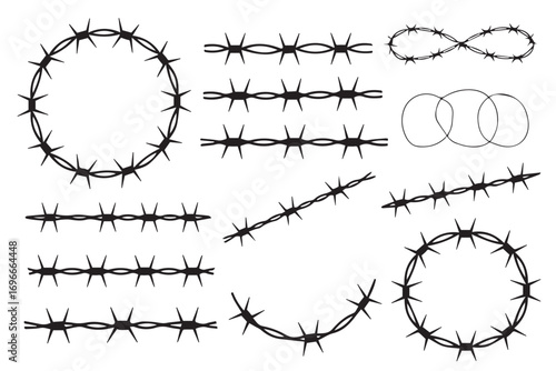 minimalist barbed wire icon set outline and solid style safety hazard symbol industrial theme vector art