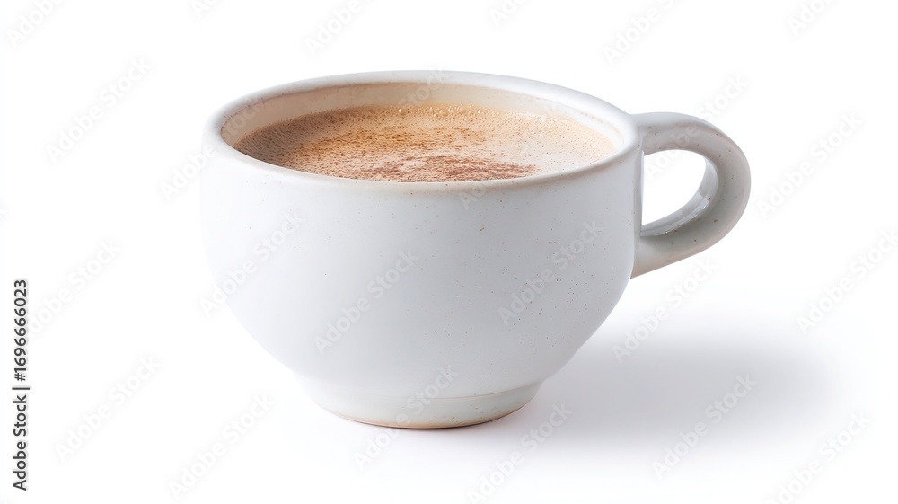 Obraz premium Steaming hot latte cup mockup isolated on white background with perfect shadow, ready for branding