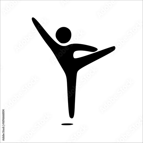 Black silhouette of a person performing a graceful ballet pose with one leg raised.