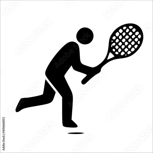 Black silhouette of a tennis player swinging a racket, preparing to hit the ball.