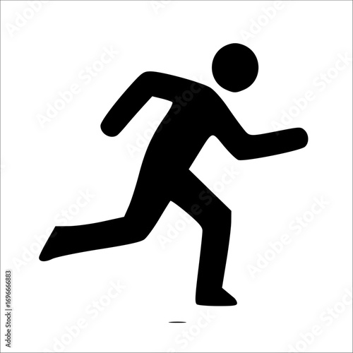 Black silhouette of a person running or sprinting forward with arms and legs extended, isolated on a white background.