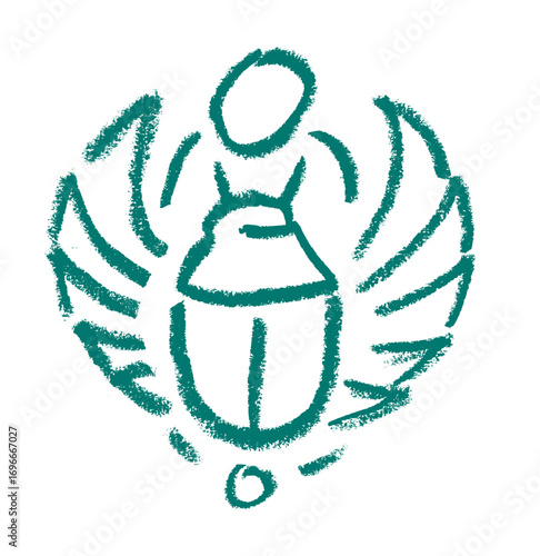 Scarab Beetle Egyptian Icon Crayon Chalk Drawing Vector