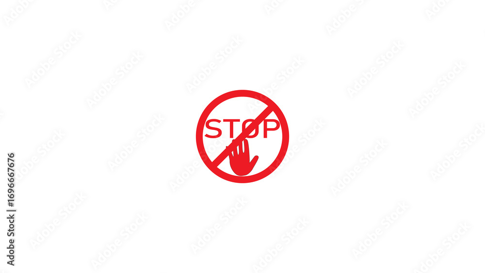 Fototapeta premium Red illuminated stop sign with a diagonal line indicating prohibition against a dark background