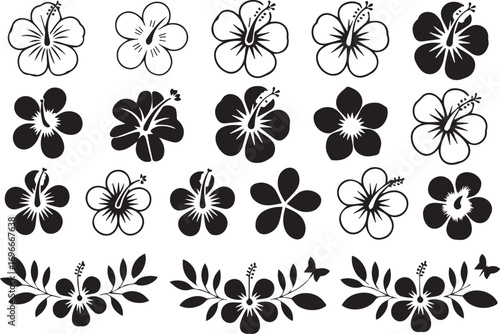 tropical hibiscus silhouette vector pack ai eps jpeg png versatile botanical design resources