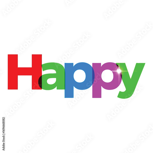 Vibrant multicolored "happy" text word art dynamic letters font graphic