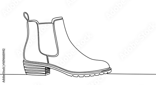 Line style illustration of a fashionable ankle boot on a flat surface  