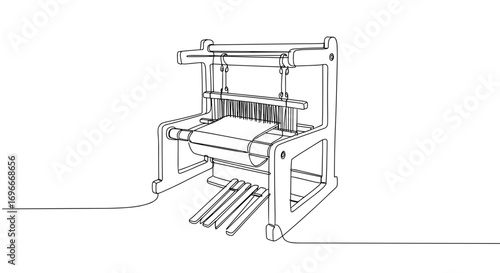 Outline of a traditional weaving loom in line style, transparent background  