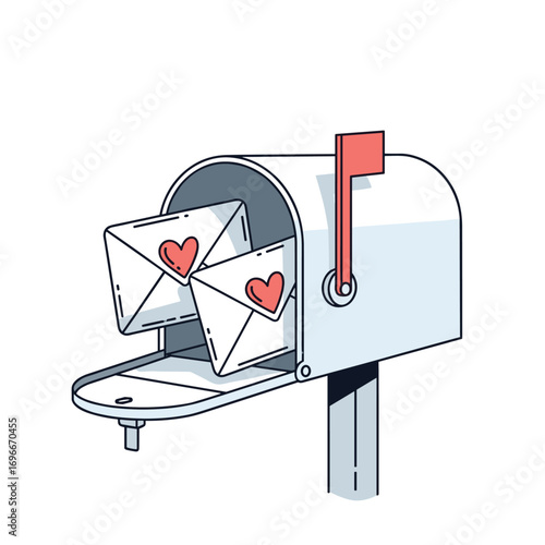 Cute mailbox filled with love letters ready to be delivered on a sunny day