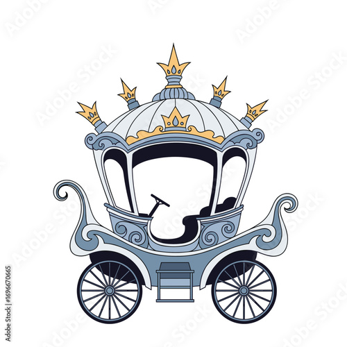 Elegant cinderella royal carriage illustration featuring ornate decorations and majestic crowns symbolizing fairytale dreams