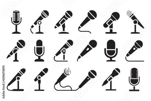 minimalist microphone icon black and white audio vector set 18 detail mic symbols for media broadcast design