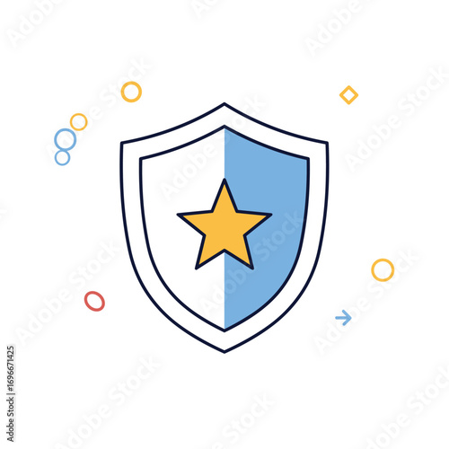 Illustration of a shield with a star symbol representing protection security and achievement concept