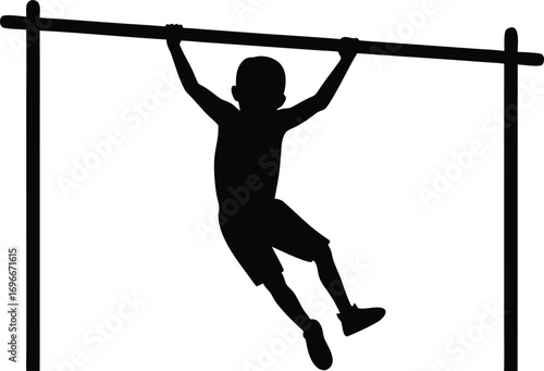  boy playing sports on horizontal bar silhouette vector