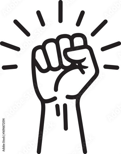 Raised fist in protest with rays of light conveying power and determination