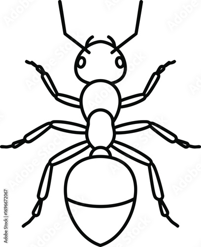 Simple Black Line Drawing of an Ant Insect Creature Illustration