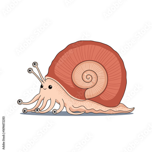 Adorable tiny snail creature with multiple eyes and tentacles illustration