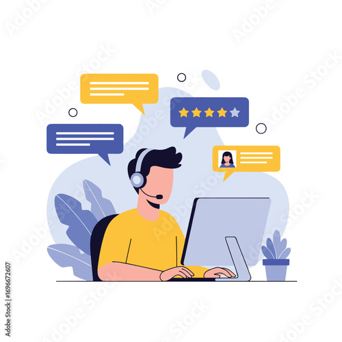 Customer service agent providing support via online chat and phone communications