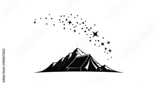 A majestic mountain peak crowned with a shower of twinkling stars