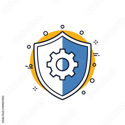 Secure shield with cogwheel symbolizing protection and operations management