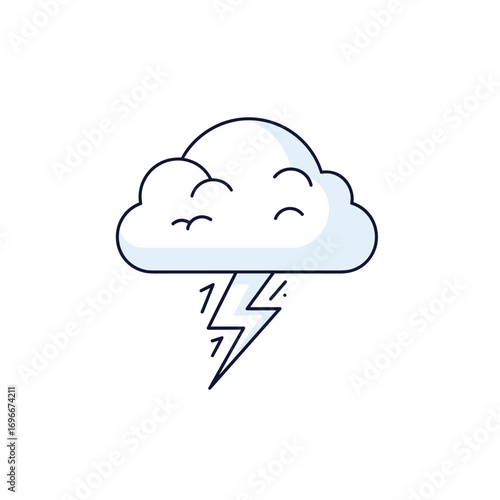 A stylized cloud shape depicting a weather forecast icon of a thunderstorm with lightning striking below it