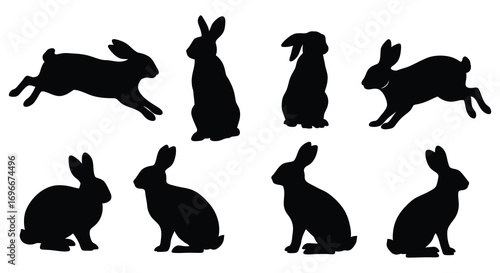 various rabbit silhouettes captured in different poses and actions