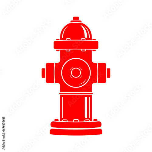 Symmetrical Red Fire Hydrant Silhouette with White Outlines and Rounded Cap