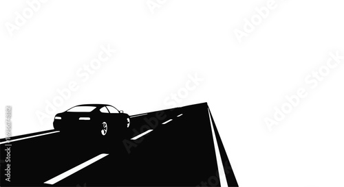 Sleek modern car driving on a lonely highway towards the horizon