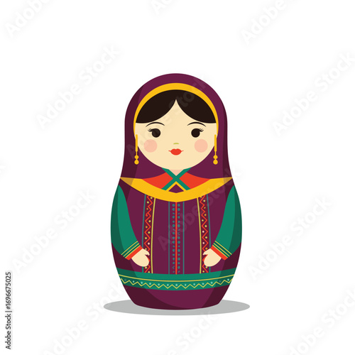 Traditional russian nesting doll artwork depicting a beautiful woman in cultural attire