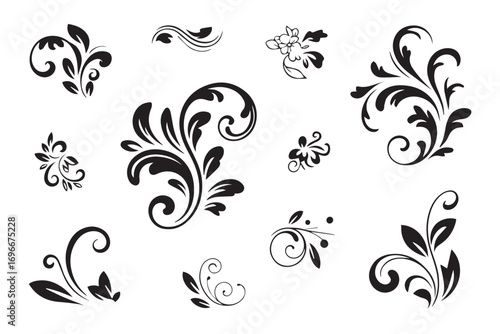 decorative botanical flourish vector set ornamental flower swirl leaf design elements ai eps jpeg png