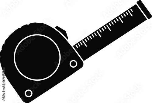 Black silhouette of a retractable measuring tape tool vector illustration scalable eps