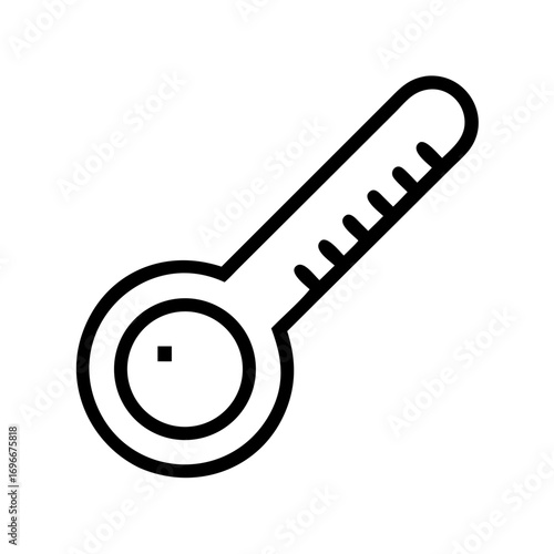 Simple line art thermometer icon with temperature indicator, representing heat, cold, and weather measurement. Vector icon for climate user interface element