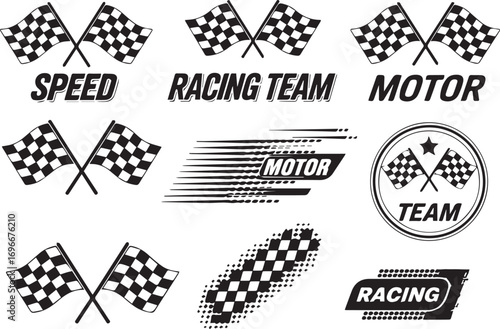 black and white racing vector ai eps png set of checkered flags speed motor team emblems