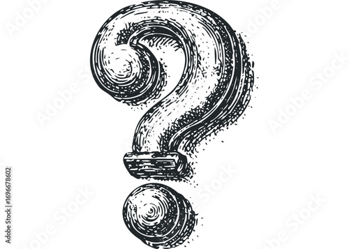 Textured hand drawn question mark on transparent. Vector hand drawn illustration