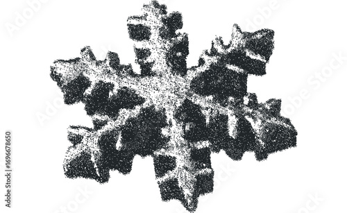 Monochromatic snowflake with intricate crystalline structure on transparent background. Vector hand drawn illustration