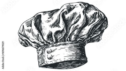 Chef's hat black and white sketch transparent background. Vector hand drawn illustration
