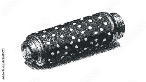 Textured cylindrical object with polka dots, graphic on transparent background. Vector hand drawn illustration