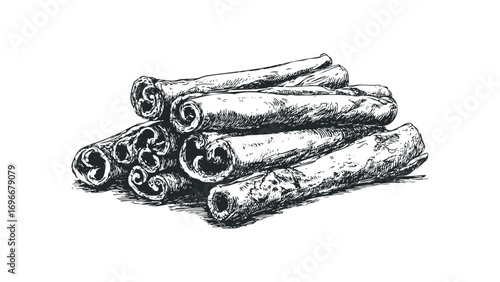 Pile of Cinnamon Sticks Hand Drawn Sketch Image. Vector hand drawn illustration