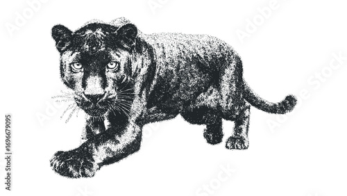 Black Panther Stalking on Transparent. Vector hand drawn illustration