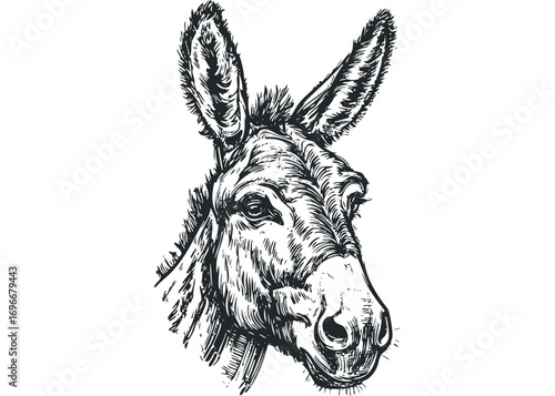 Sketch of Donkey Head with Long Ears. Vector hand drawn illustration