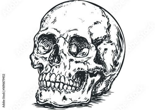 Sketch of a human skull in profile view on transparent background. Vector hand drawn illustration