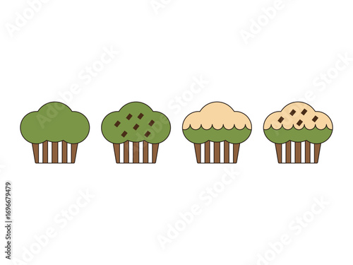 抹茶味のマフィンのアイコンのイラスト
