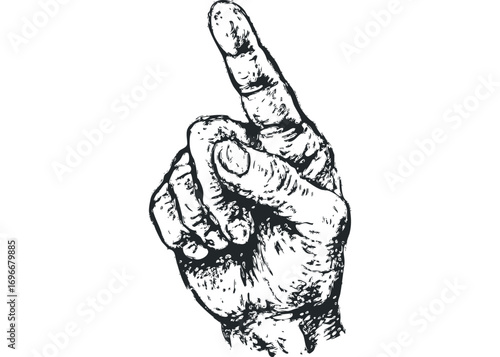 Black and White Sketch of a Hand Pointing Up on Transparent Background. Vector hand drawn illustration