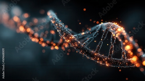 DNA double helix with neon glow, abstract science concept